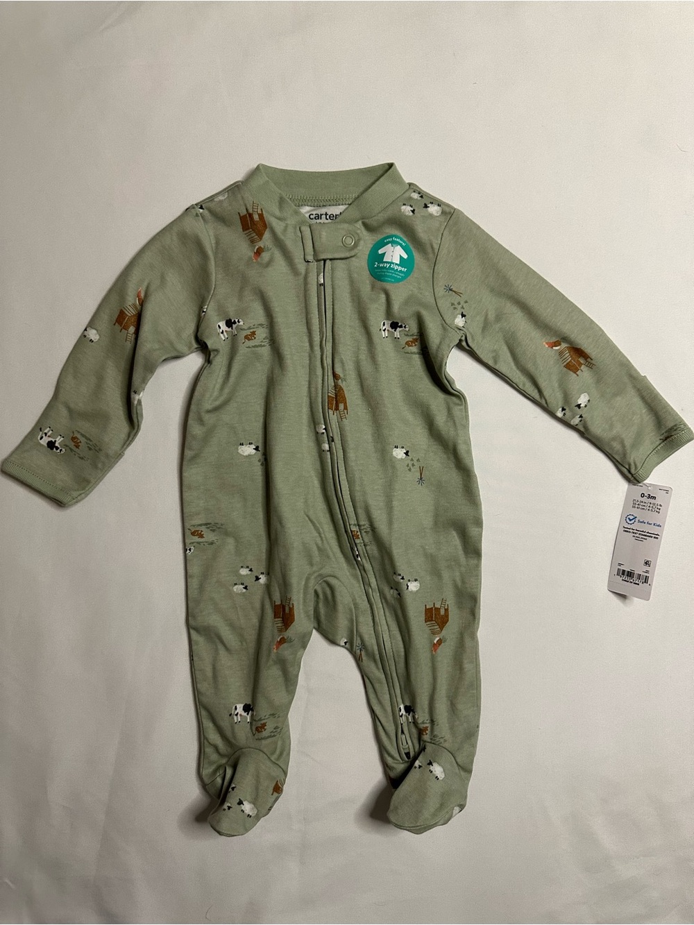 Carter's Green Farm Animal Zip Footed One-Piece